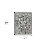 9' x 12' Gray Floral Power Loom Area Rug With Fringe